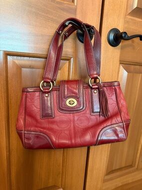 Coach 11330 Hampton Signature Red Leather Satchel Shoulder Bag